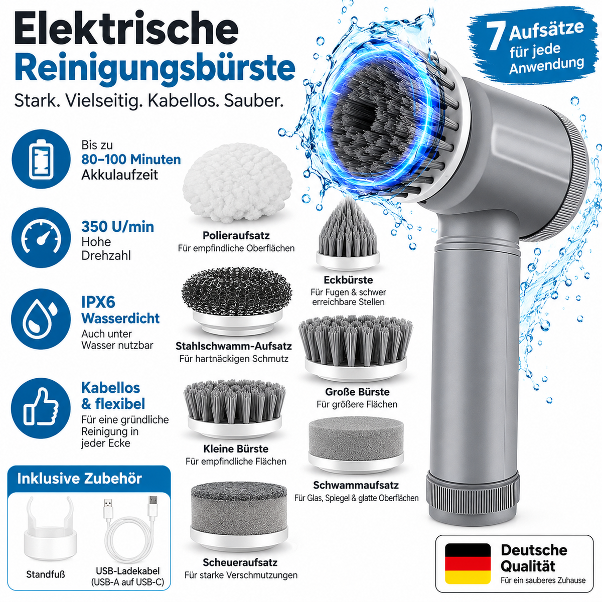 Elektrische Reinigungsbürste - kabellos & vielseitig