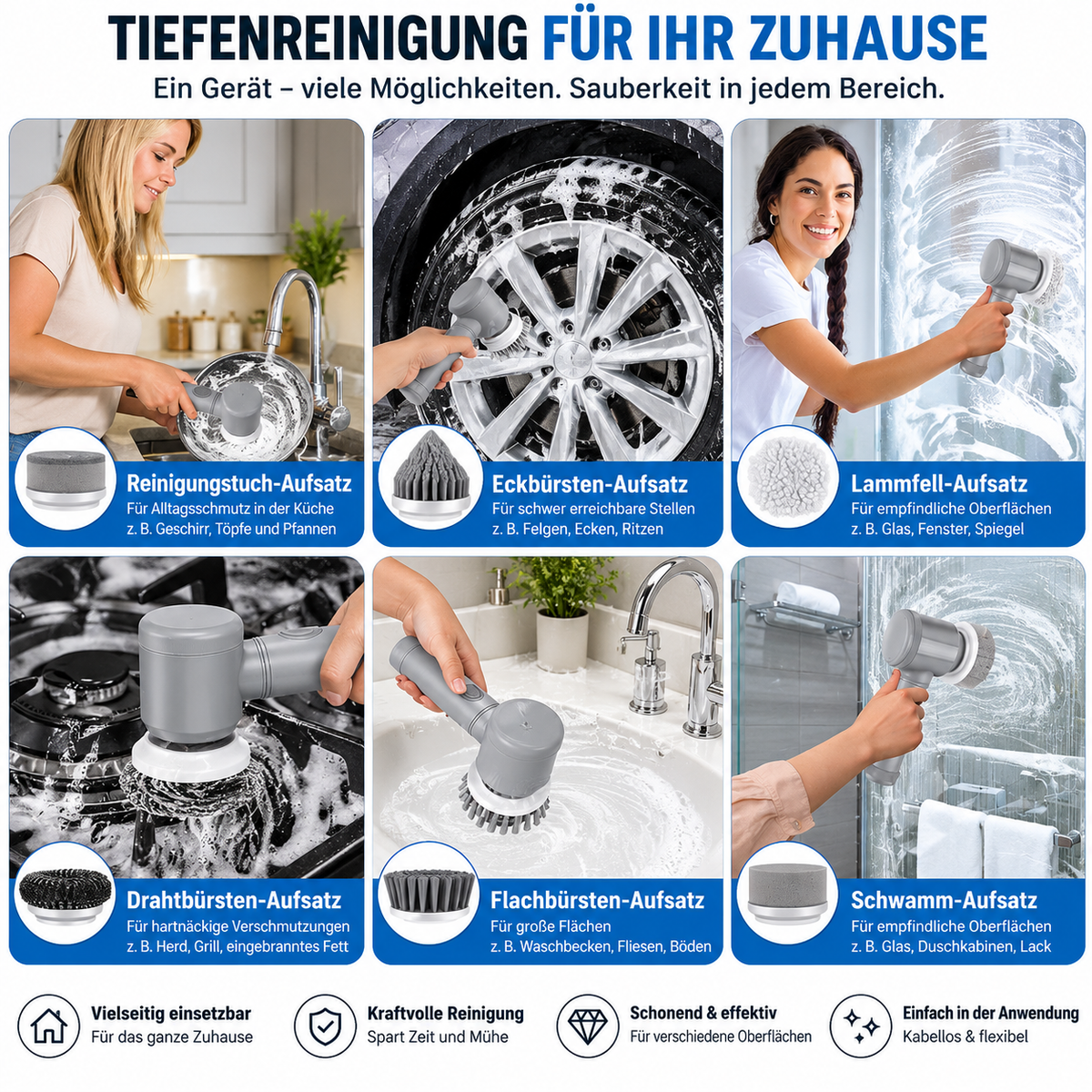 Elektrische Reinigungsbürste - kabellos & vielseitig